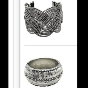 Set of Two Silver-Toned Statement Bracelets - Cuff and Clamper Styles